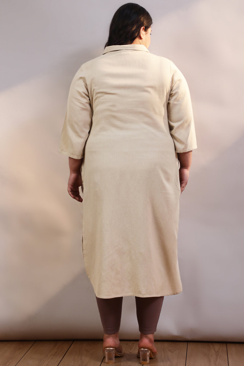 Comfortable Plus Size Cream Cotton Linen Collar Kurta