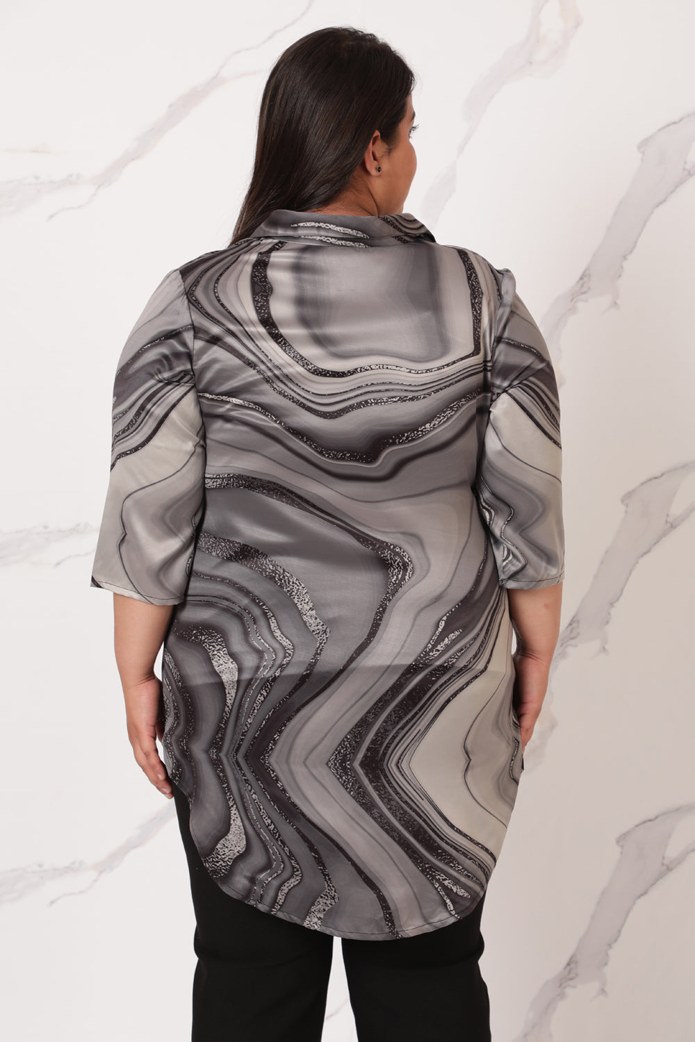 Black Marble Centre Pleat Satin Top