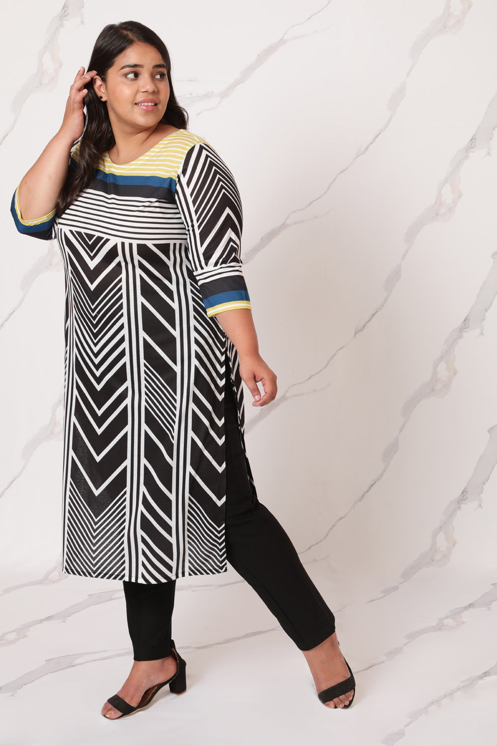 Plus Size Monochrome Magic Printed Kurta