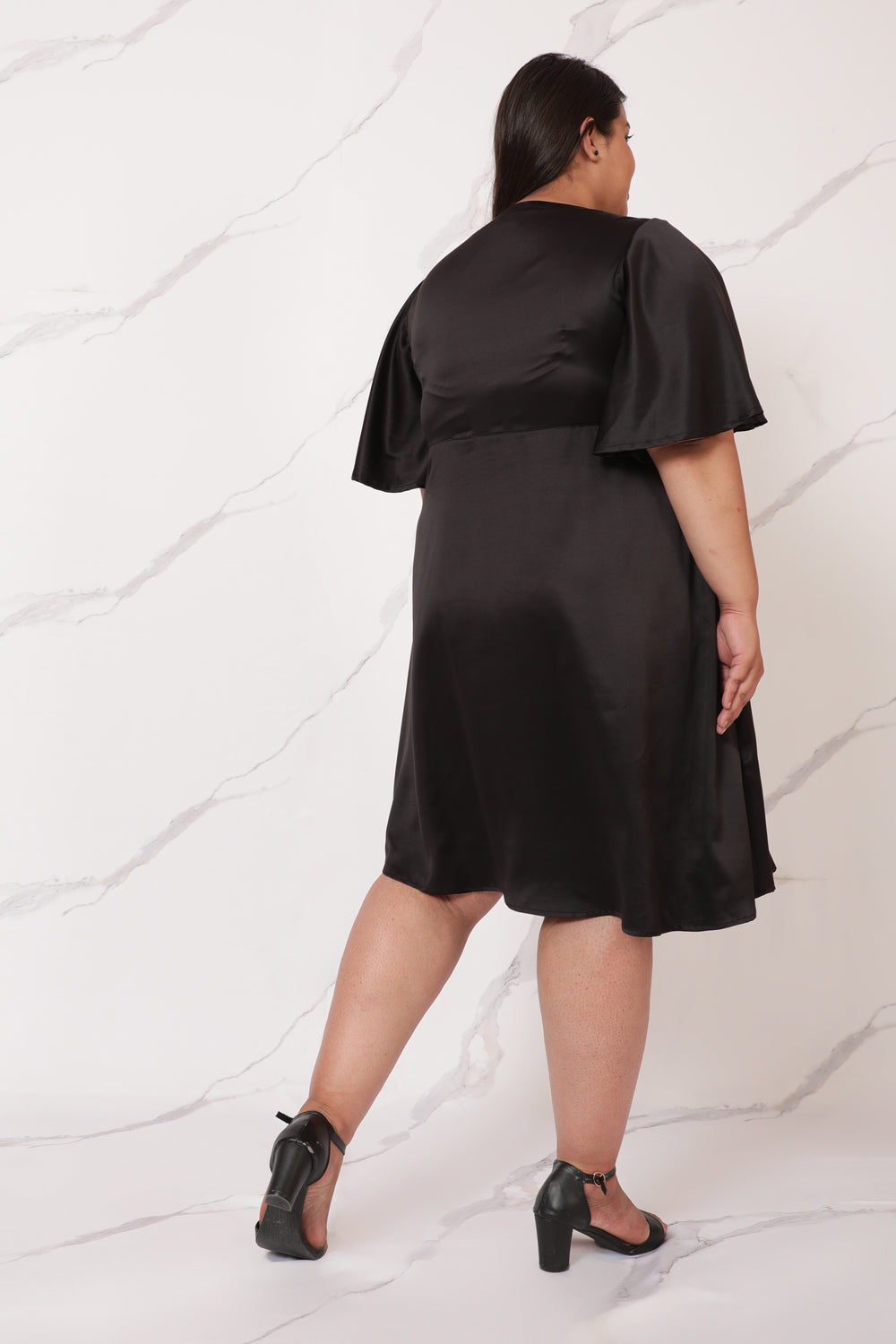 Comfortable Black Satin Midi Knot Dress