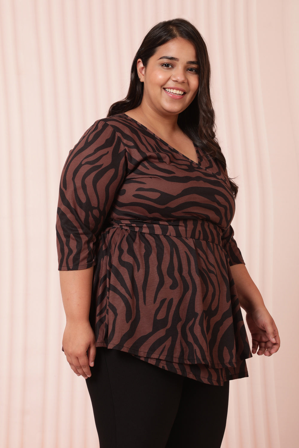 Plus Size Bronze Tiger Printed Wrap Top