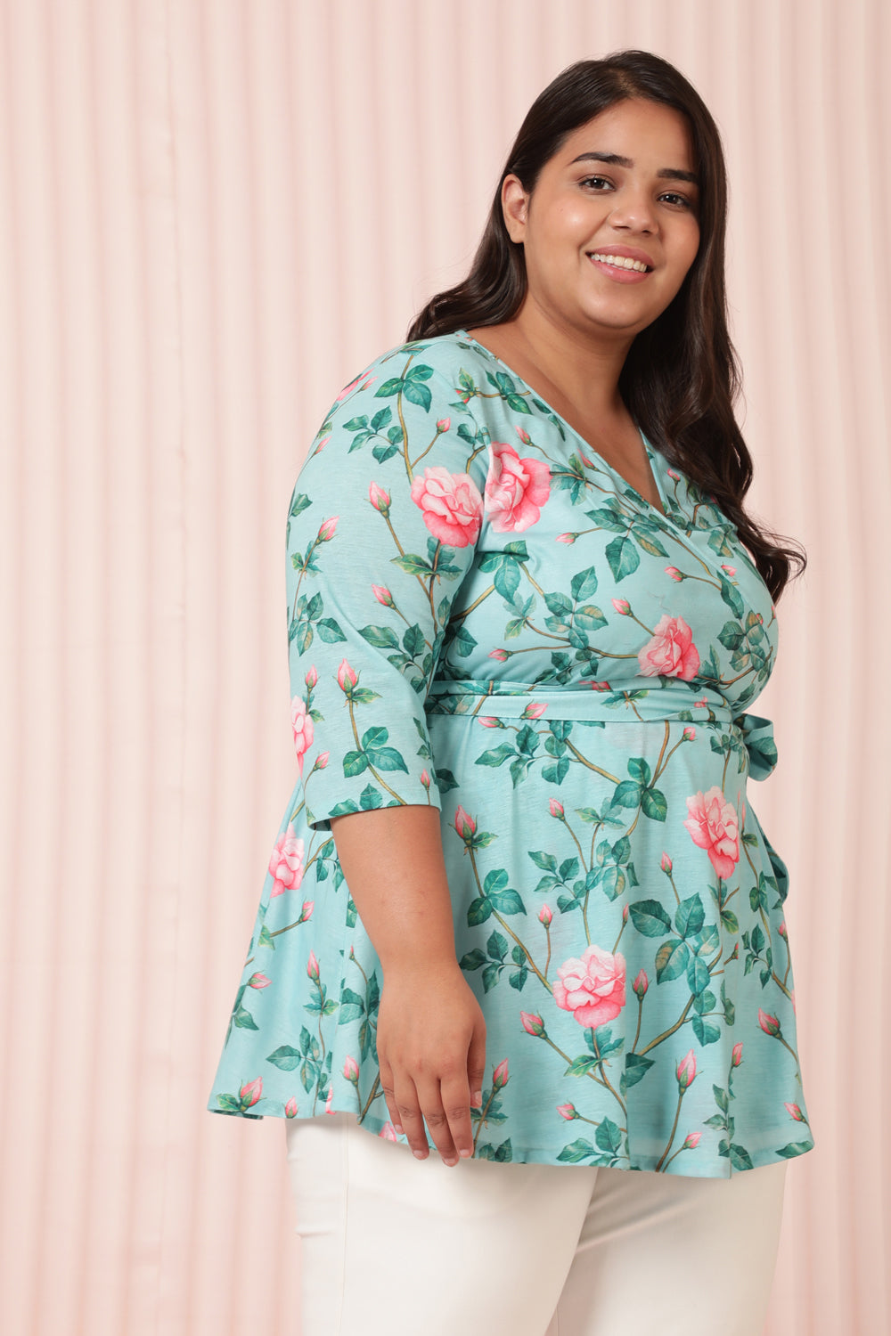 Plus Size Green Floral Wrap Top