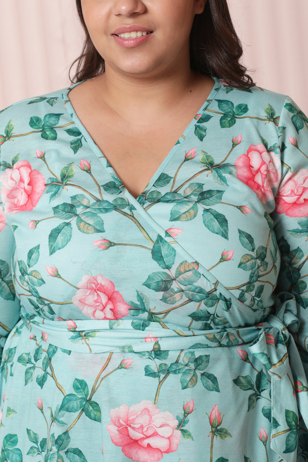 Comfortable Green Floral Wrap Top