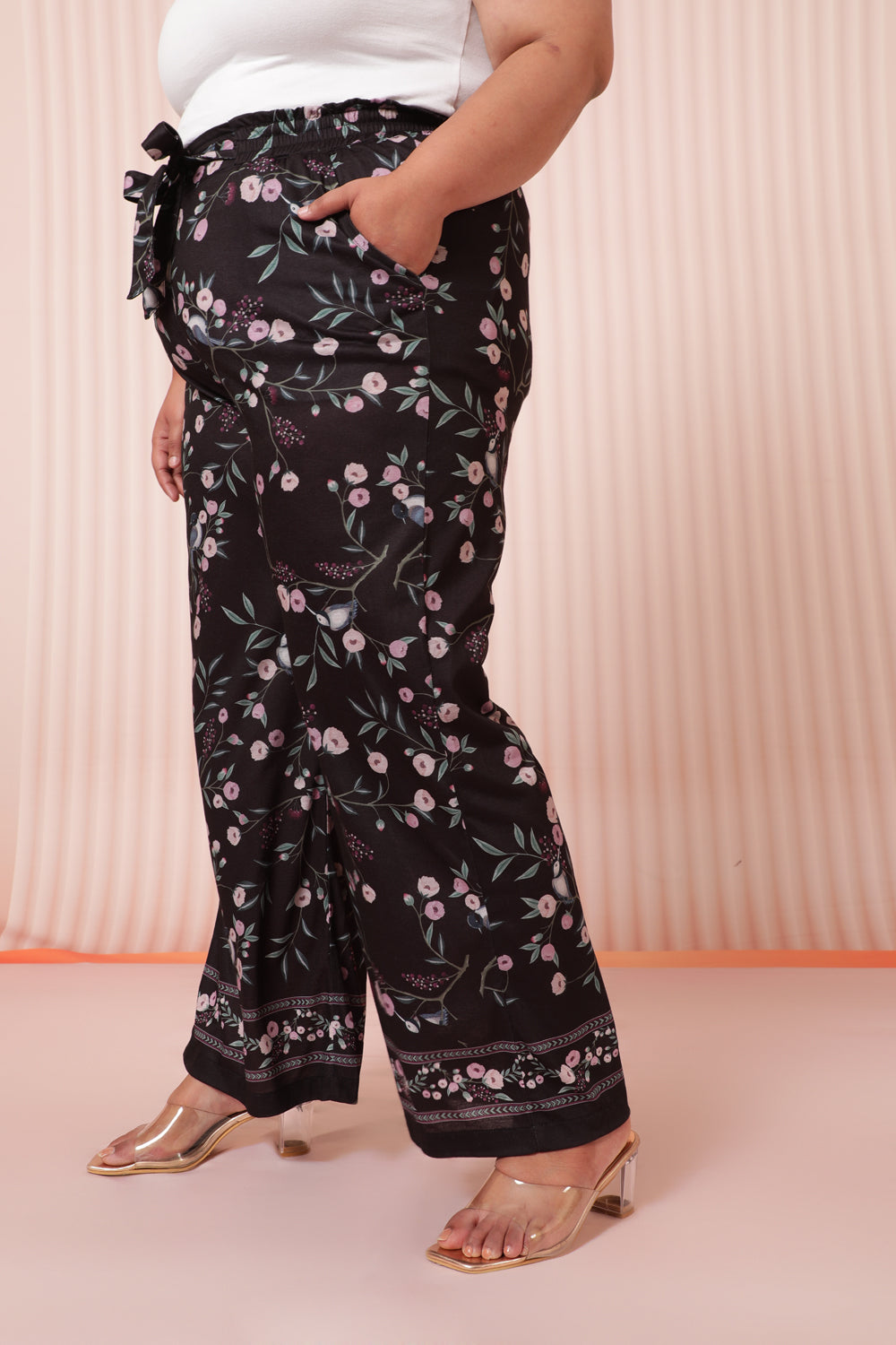 Black Floral Luxe High Waist Pants