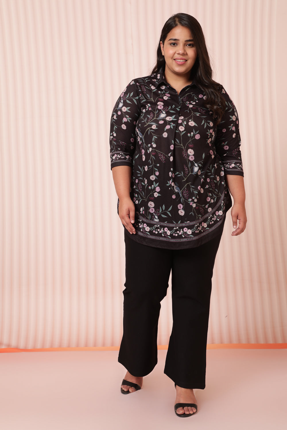 Buy Black Floral Luxe Centre Pleat Top