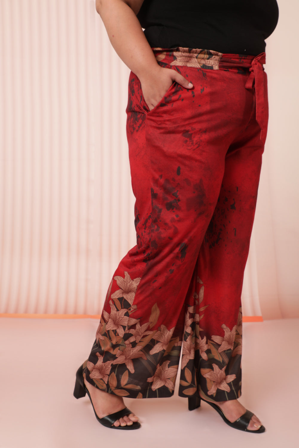 Red Casa High Waiist Pants for Women