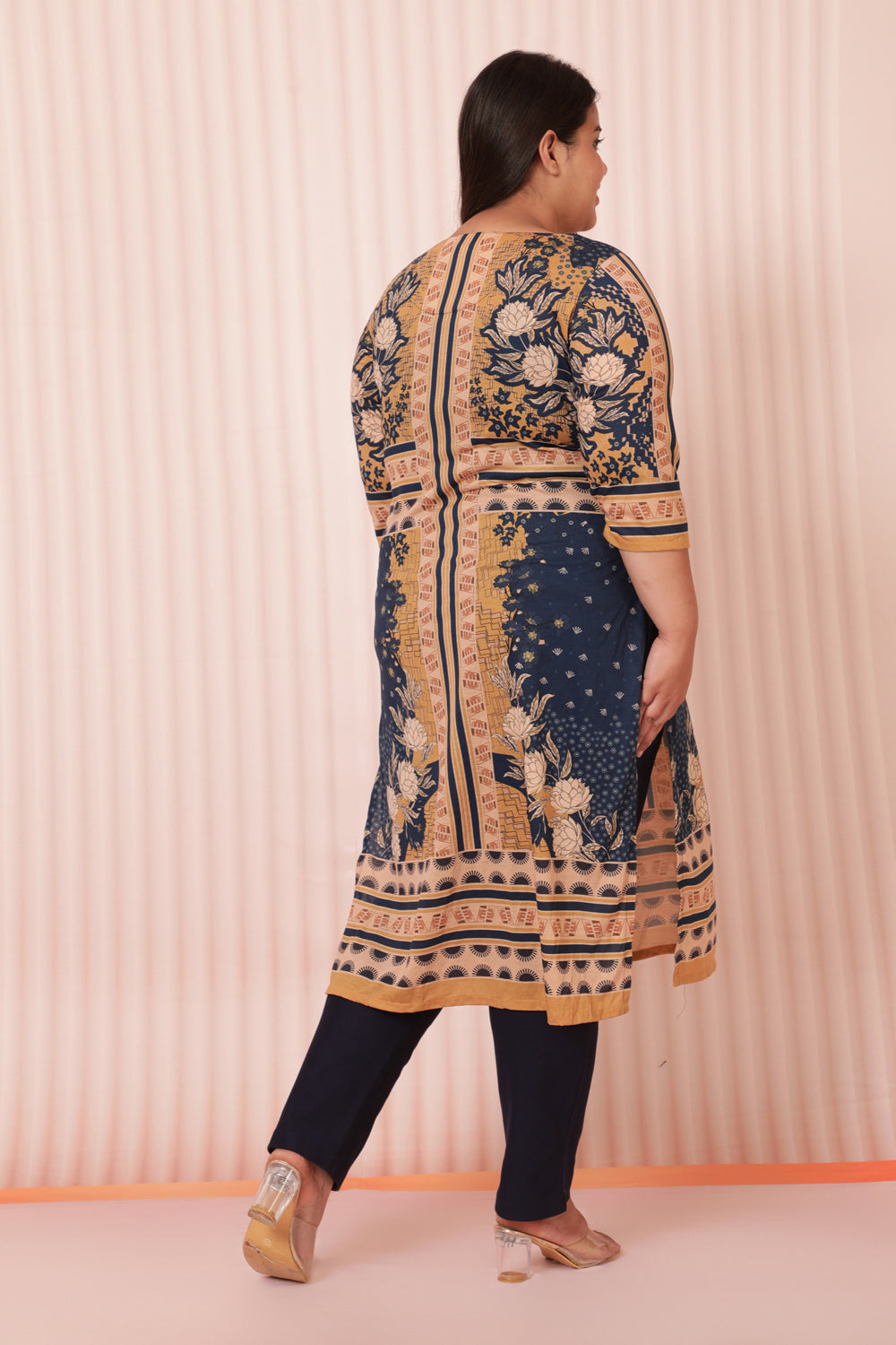Blue Mustard Printed Ethnic Kurta