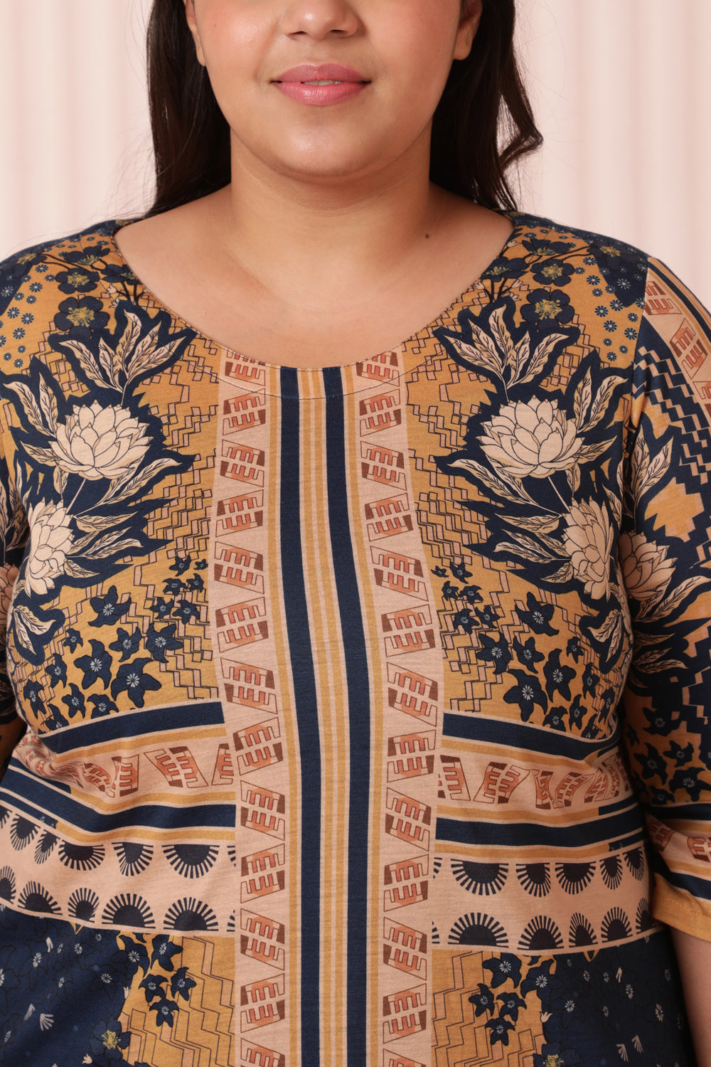 Comfortable Blue Mustard Printed Ethnic Kurta