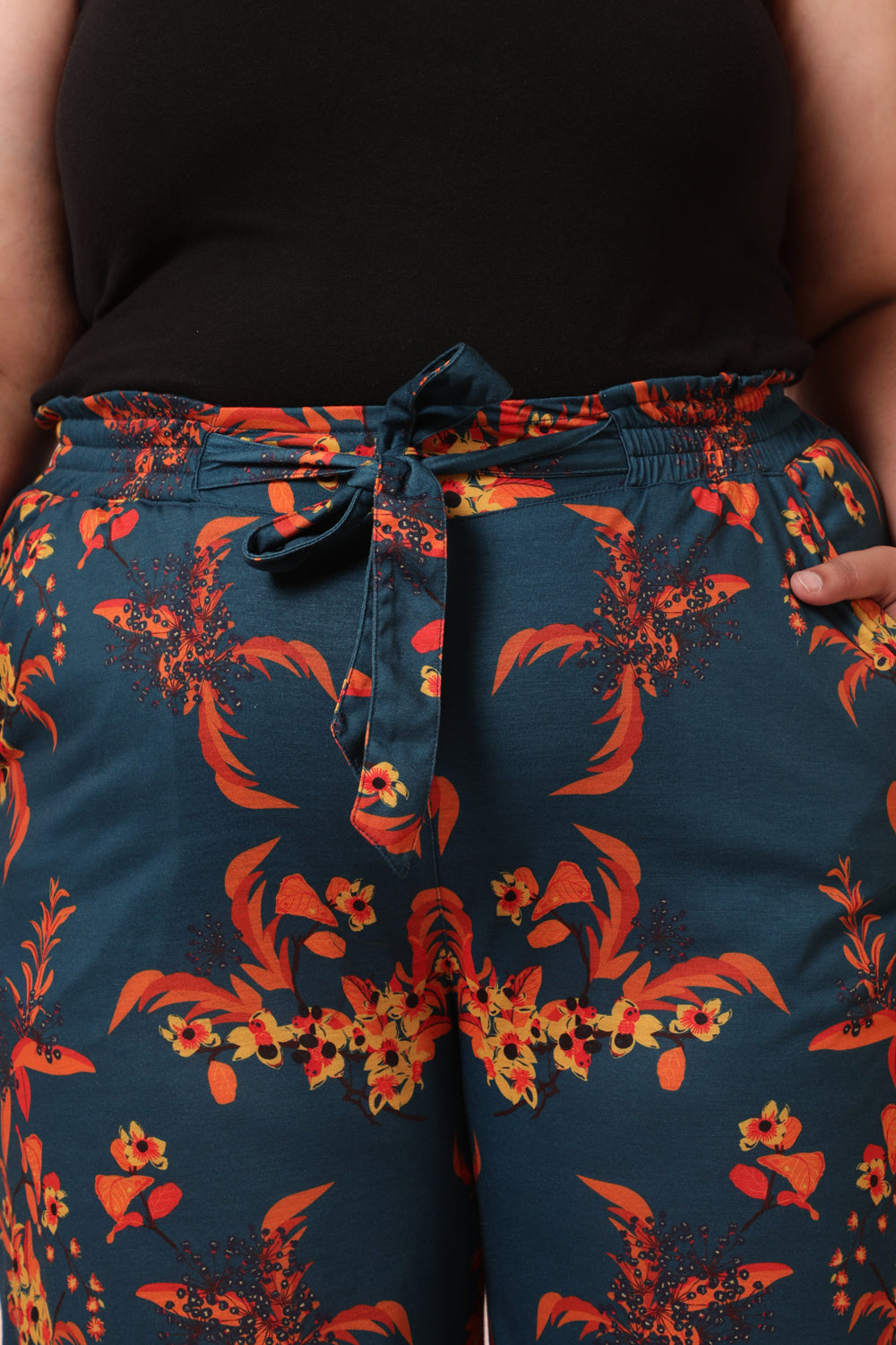 Teal Red Floral High Waist Pants