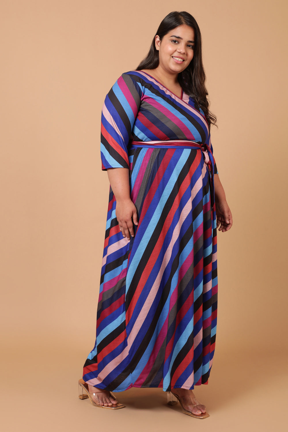 Comfortable Playful Stripes True Wrap Dress