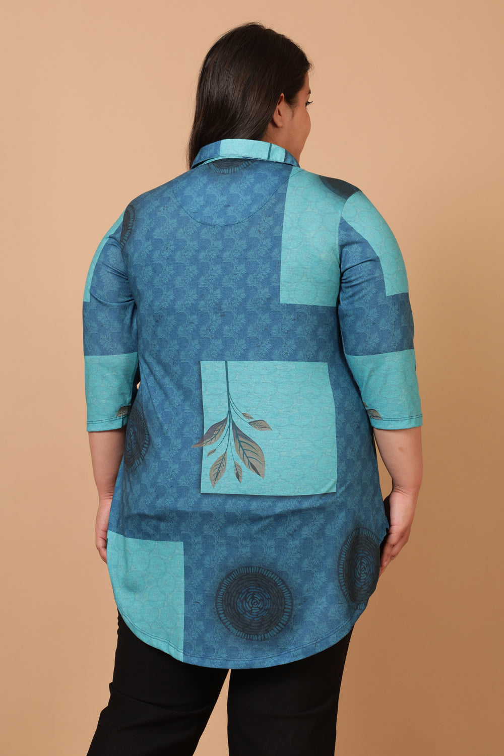 Comfortable Teal Blocks Centre Pleat Top