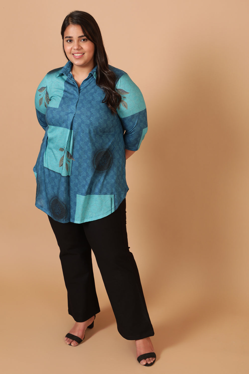Buy Teal Blocks Centre Pleat Top