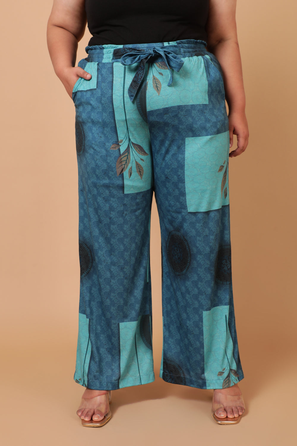 Buy Teal Blocks High Waist Pants
