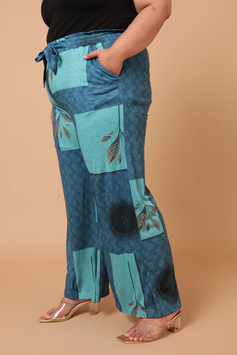 Plus Size Teal Blocks High Waist Pants