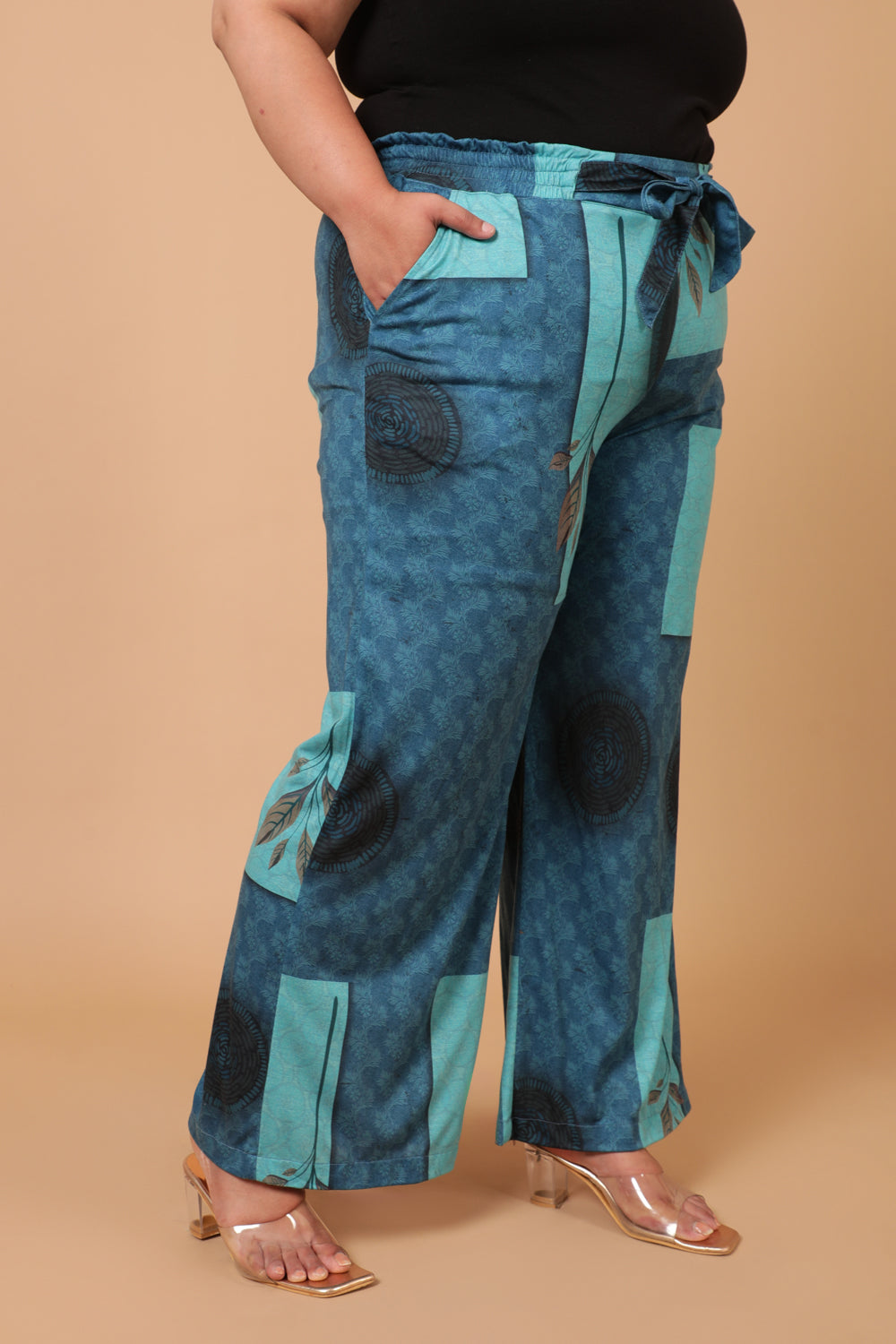 Teal Blocks High Waist Pants for Women