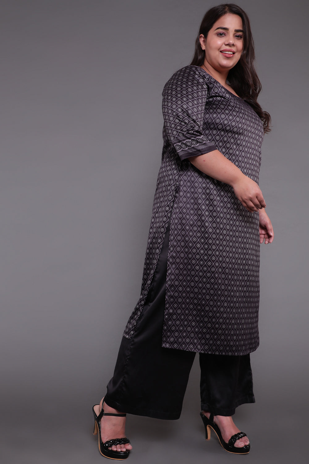 Black Luxe Ethnic Print Party Wear Kurti