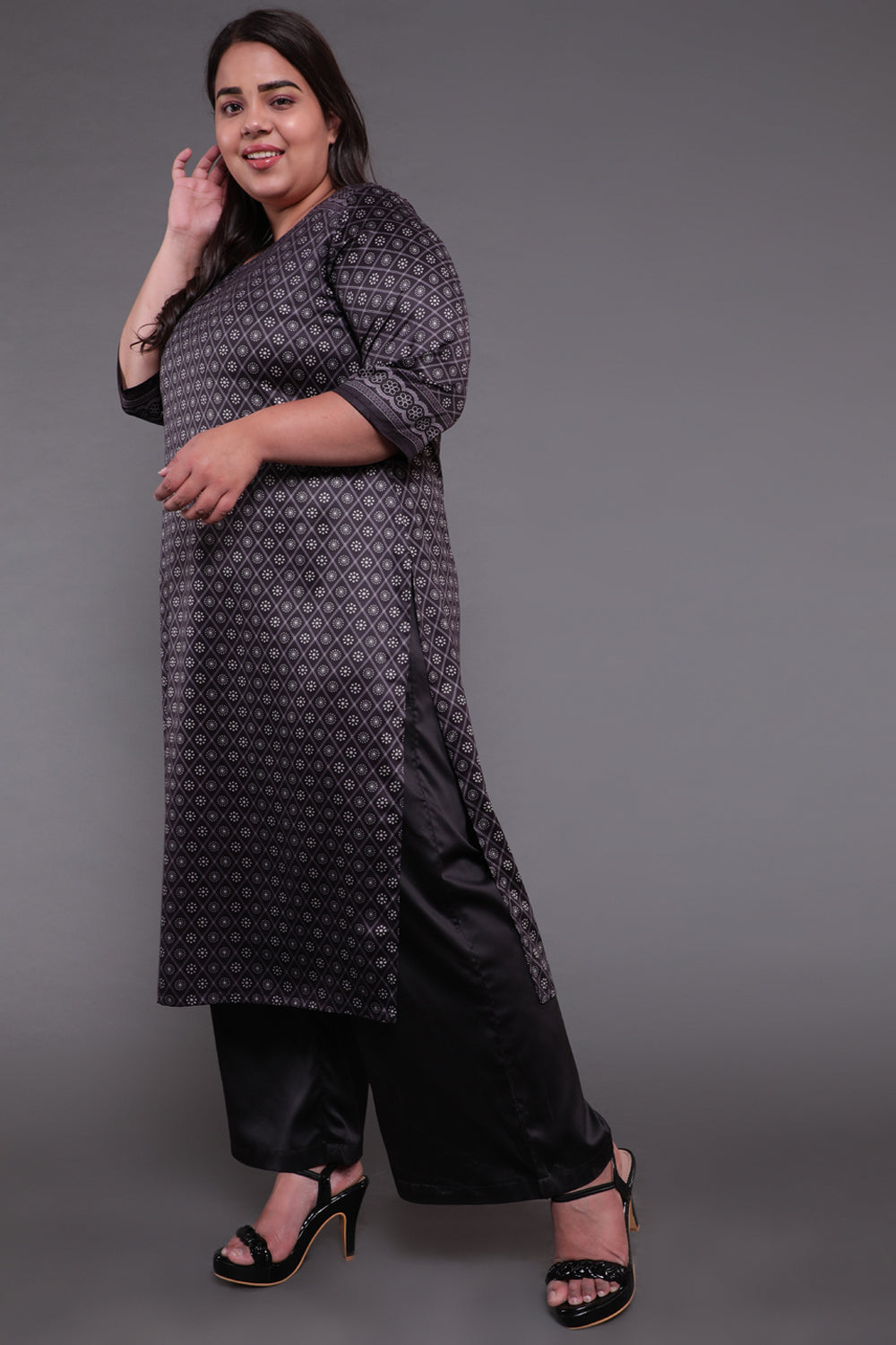 Black Luxe Ethnic Print Party Wear Kurti