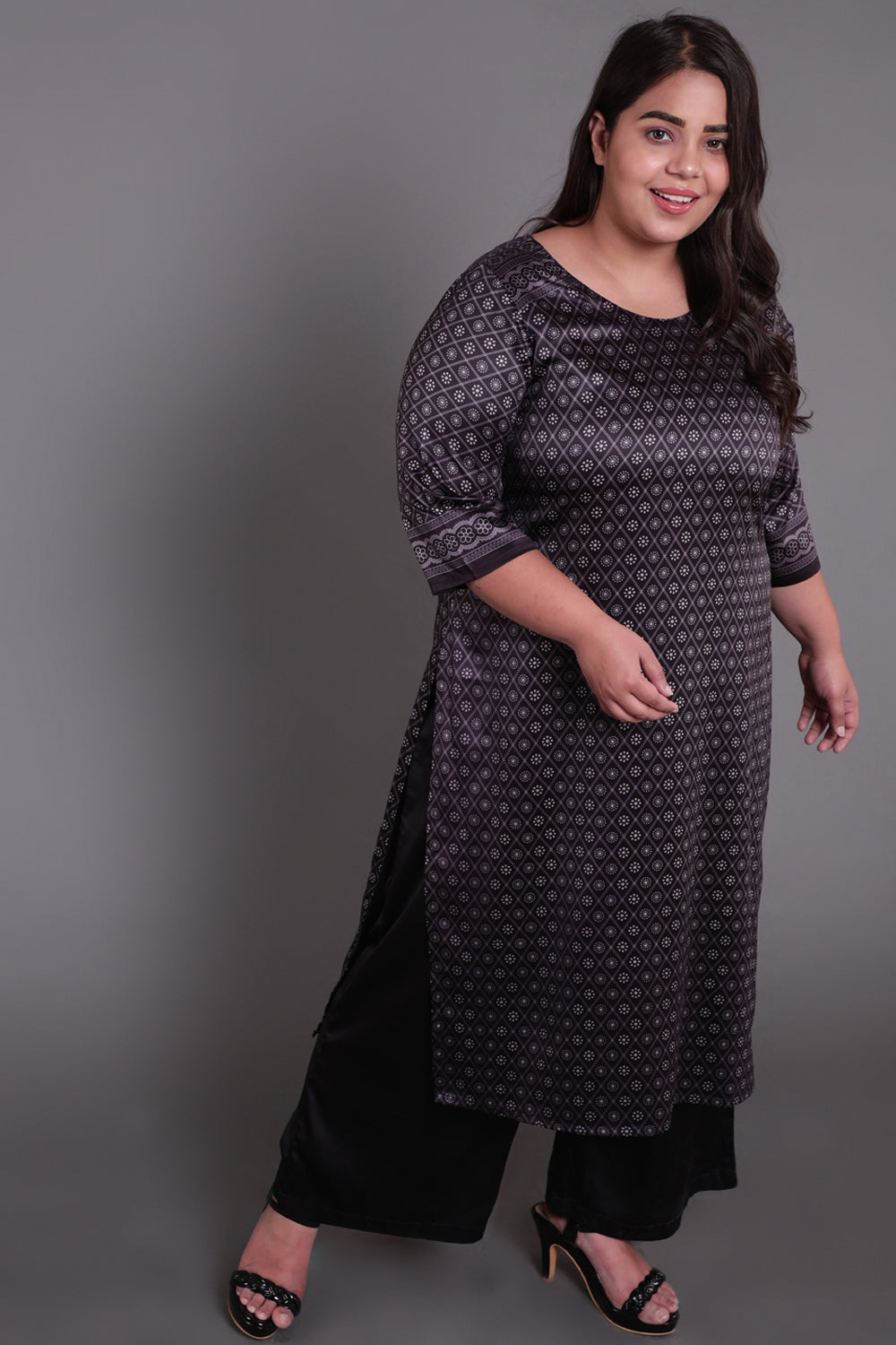 Black Luxe Ethnic Print Party Wear Kurti