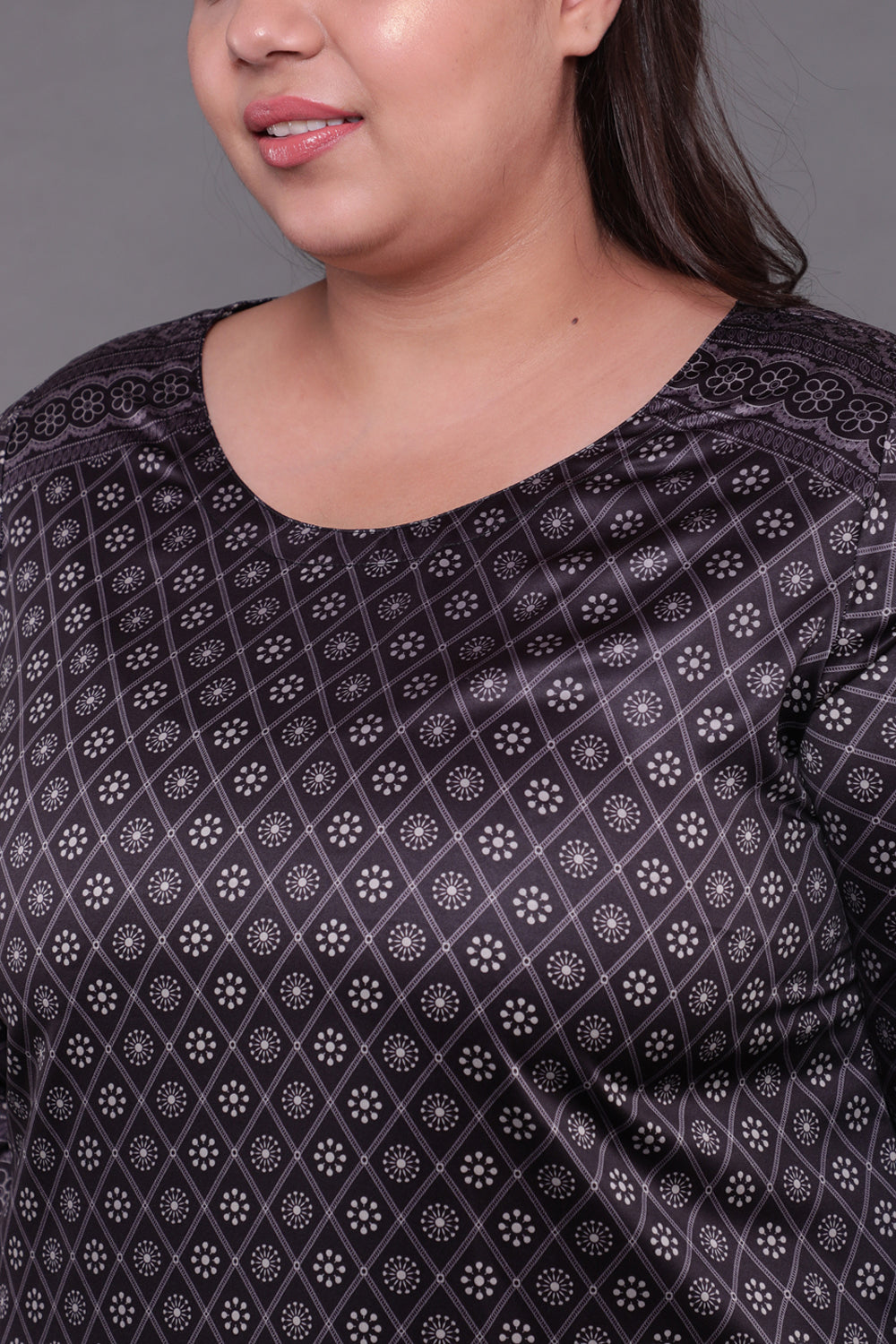Black Luxe Ethnic Print Party Wear Kurti