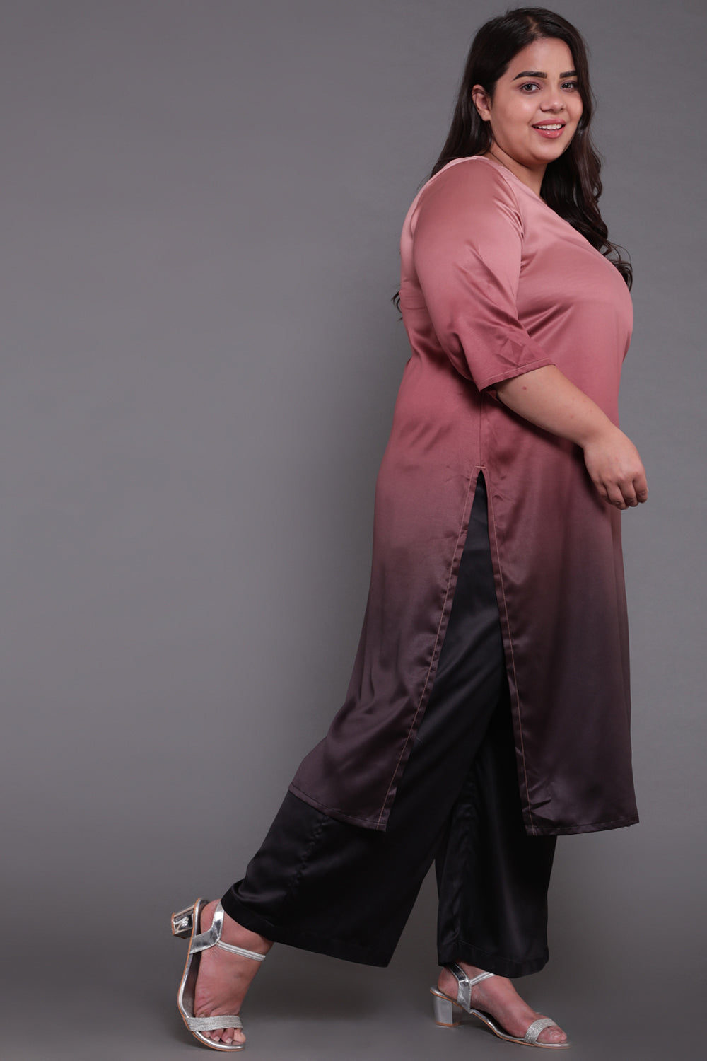 Comfortable Rose Black Ombre Print Party Wear Kurti