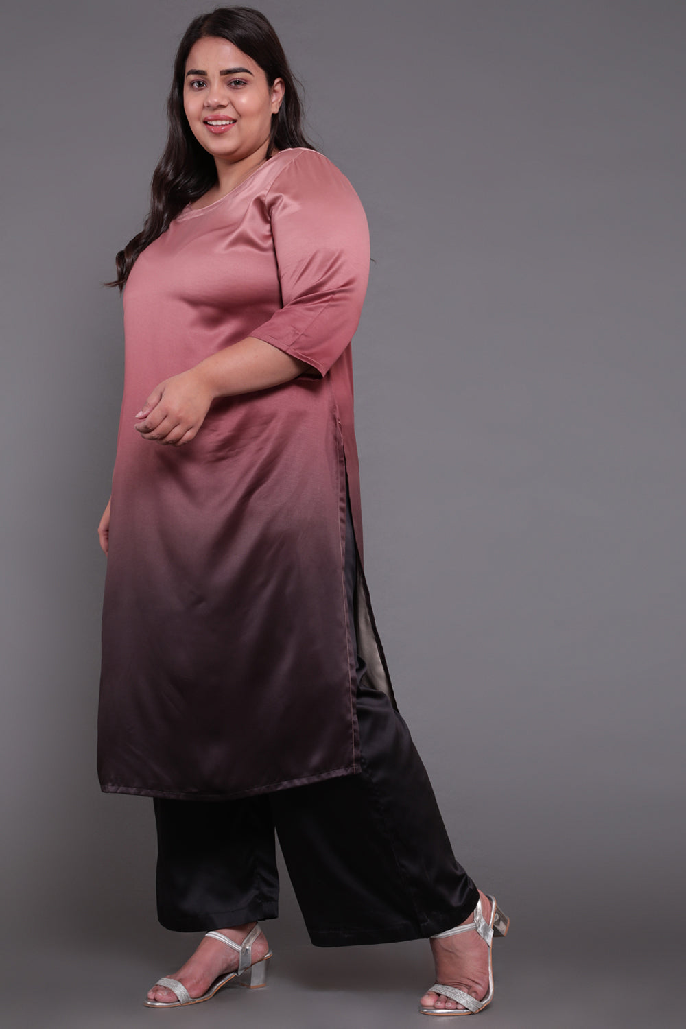 Buy Rose Black Ombre Print Party Wear Kurti