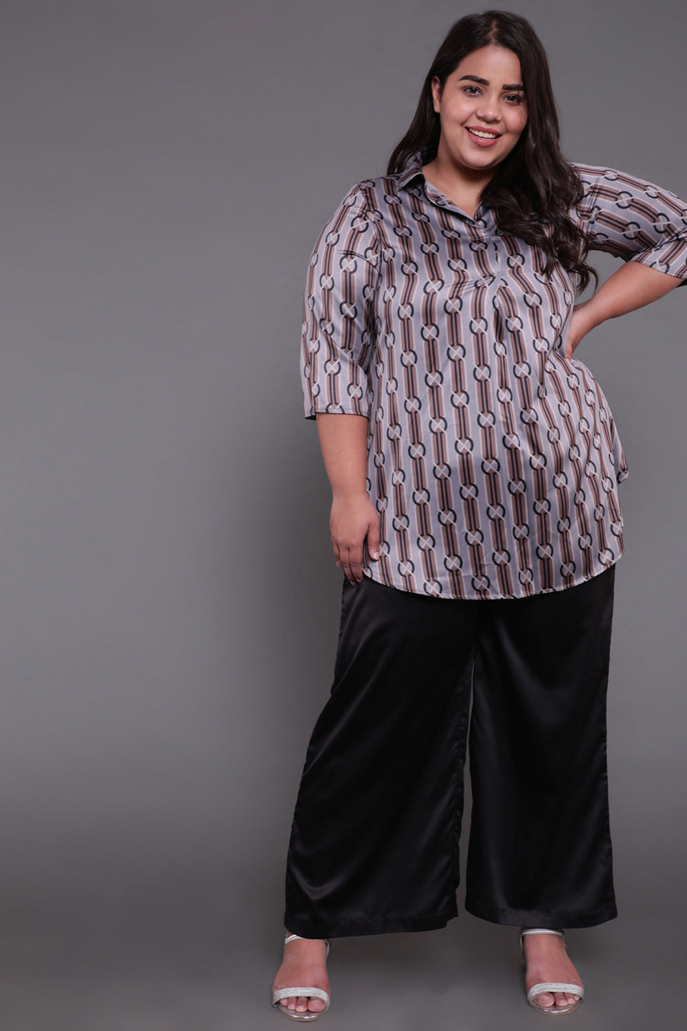 Modern Grey Centre Pleat Satin Top