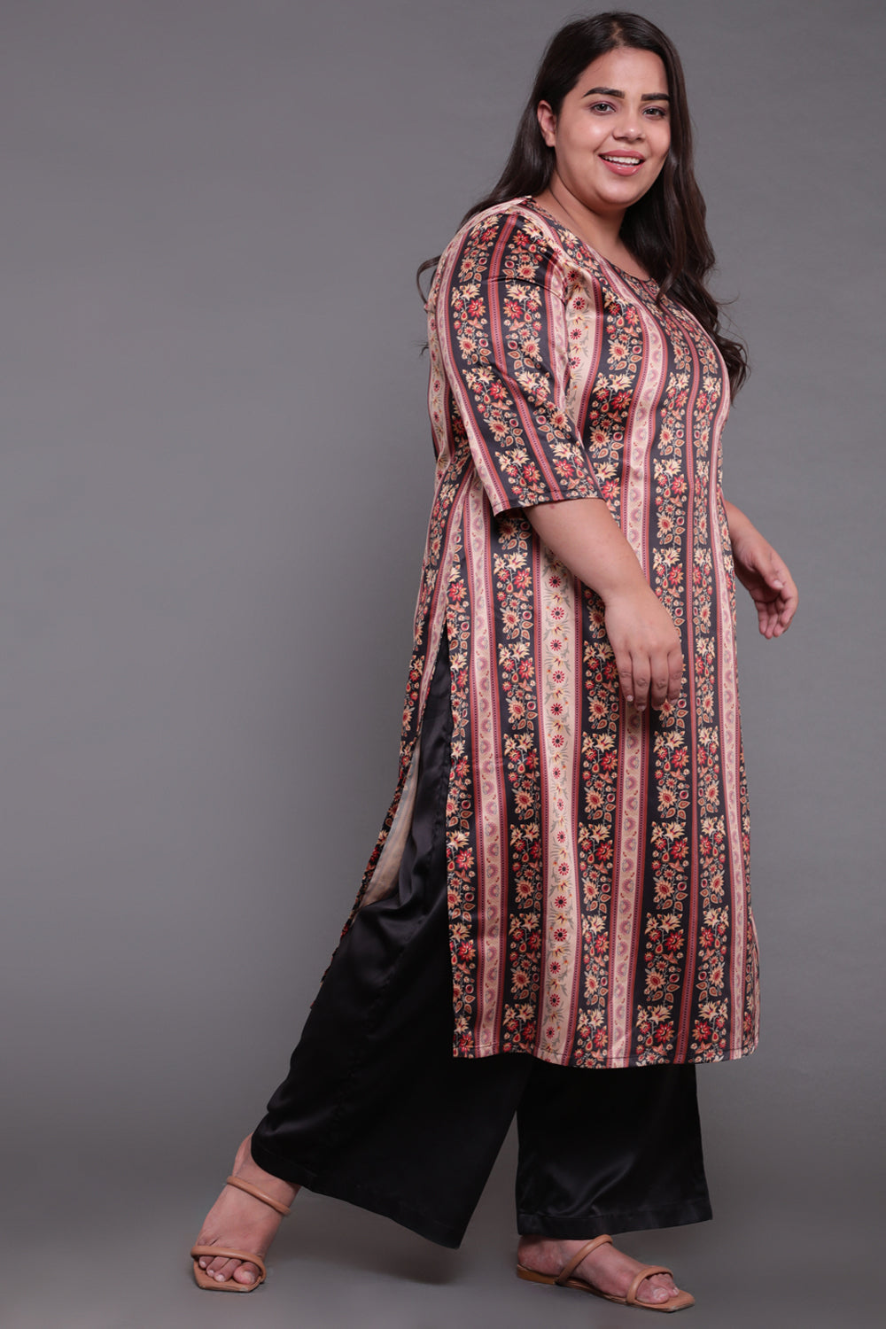 Beige Ethnic Printed Party Wear Kurti