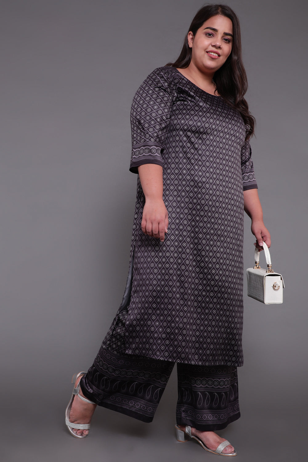 Black Luxe Ethnic Print Party Wear Kurti