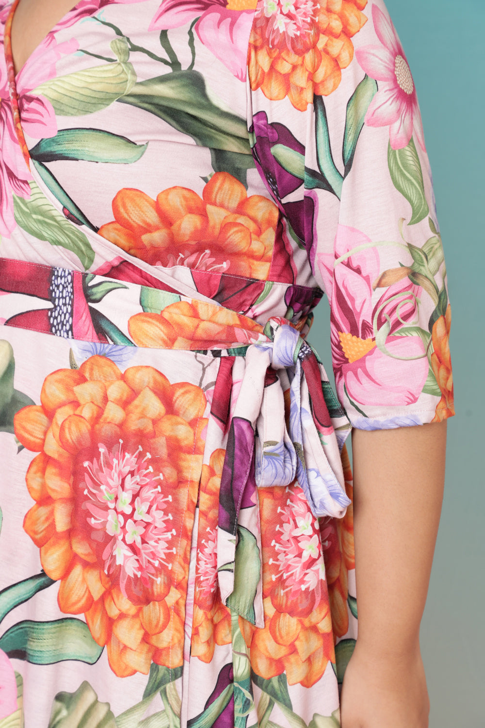 Florals In Peaches Wrap Dress for Women