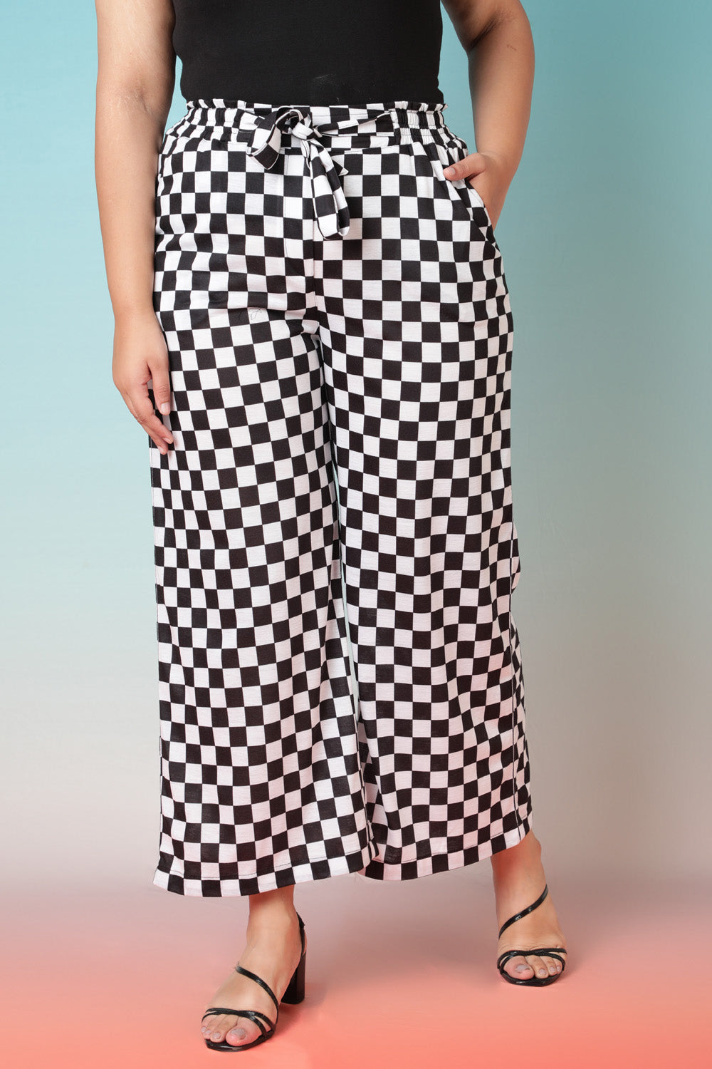 Buy Racer Checkered High Waist Pants