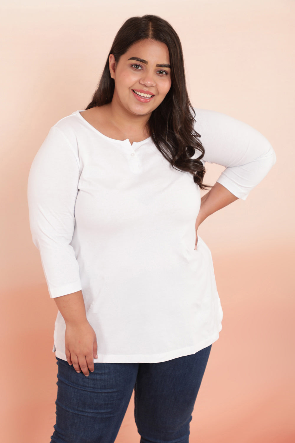 Plus Size White Henley Tshirt