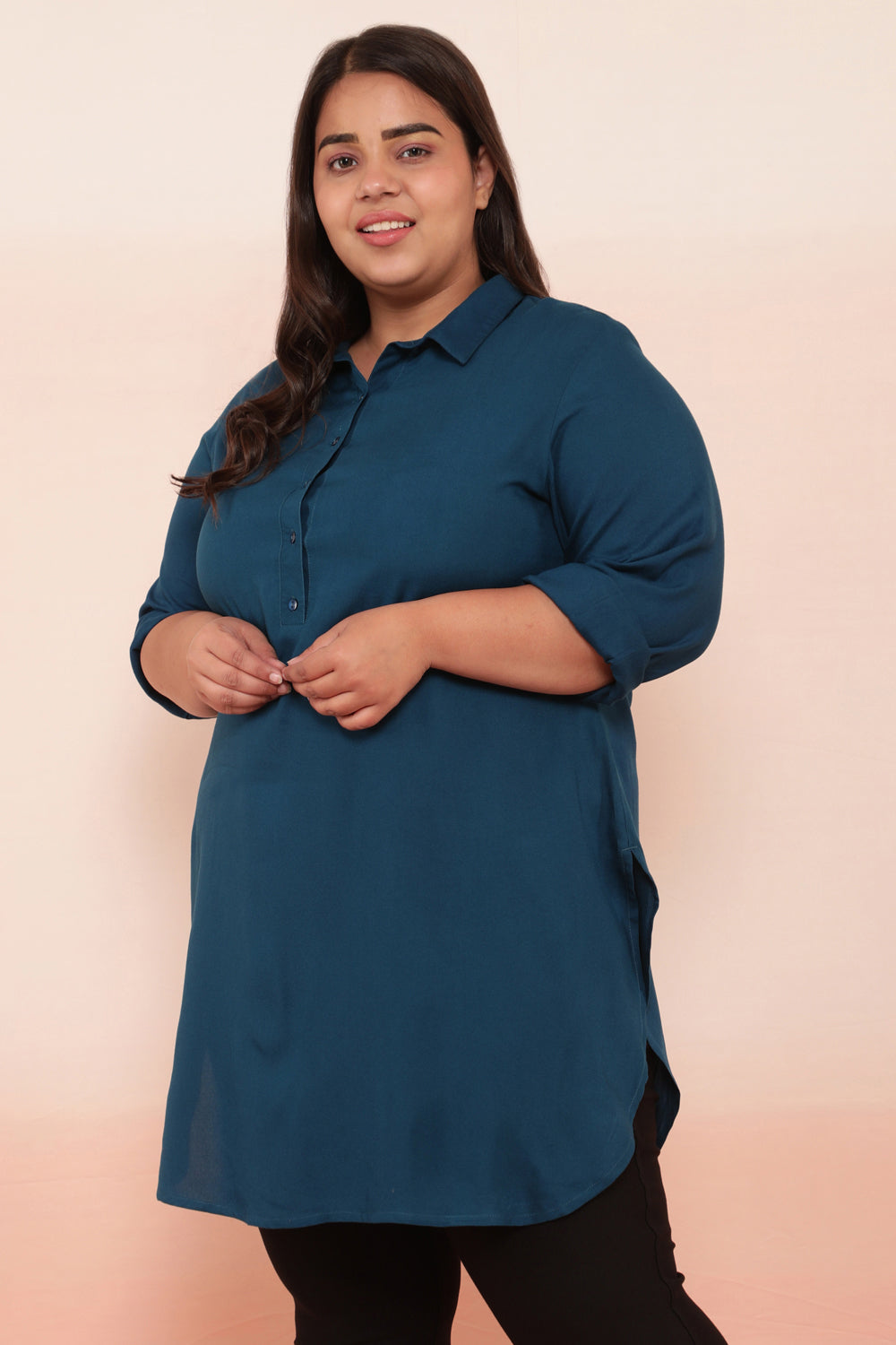 Plus Size Teal Longline Shirt
