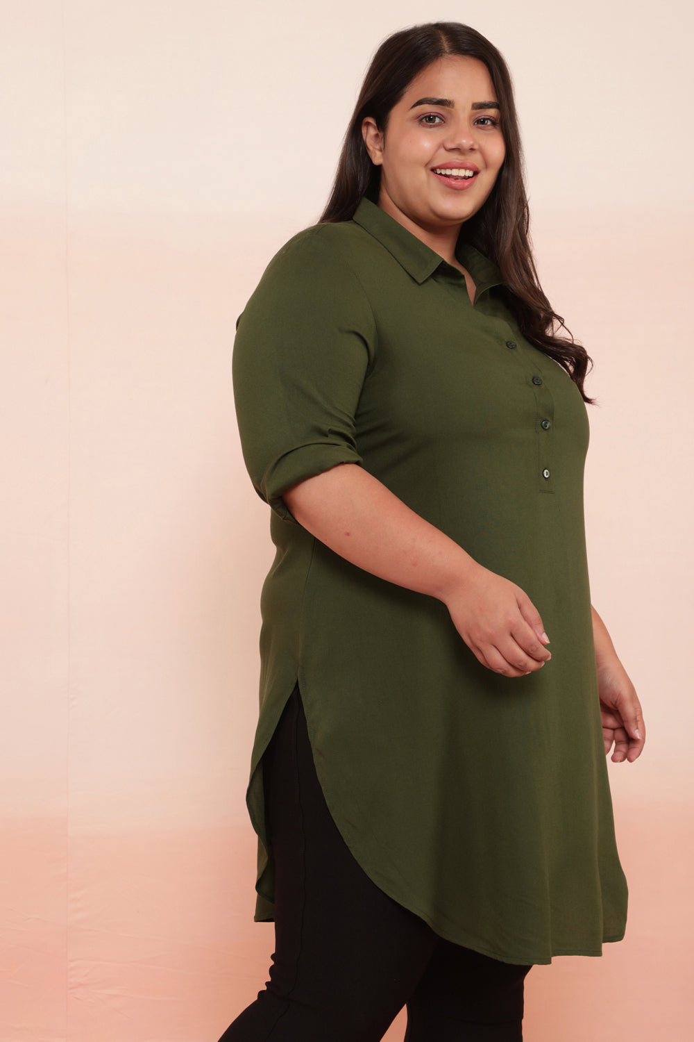 Plus Size Olive Longline Shirt