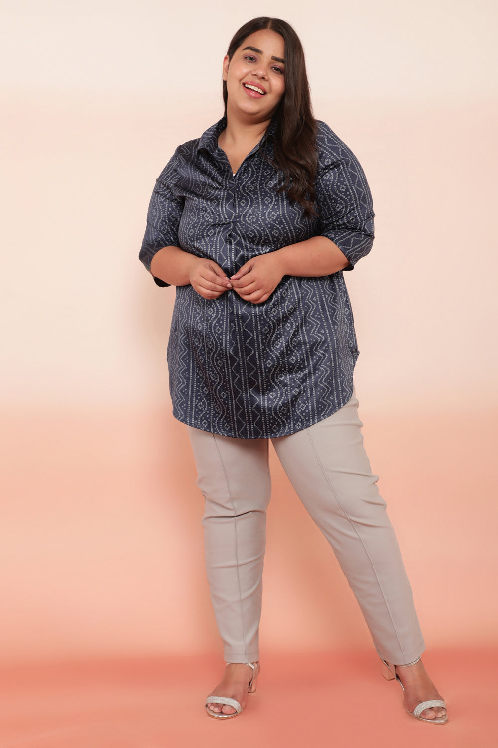 Buy Navy Bandhej Inspired Satin Printed Top