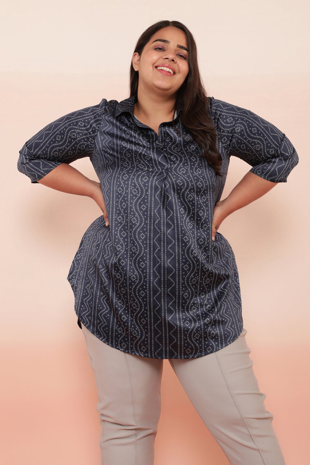 Navy Bandhej Inspired Satin Printed Top