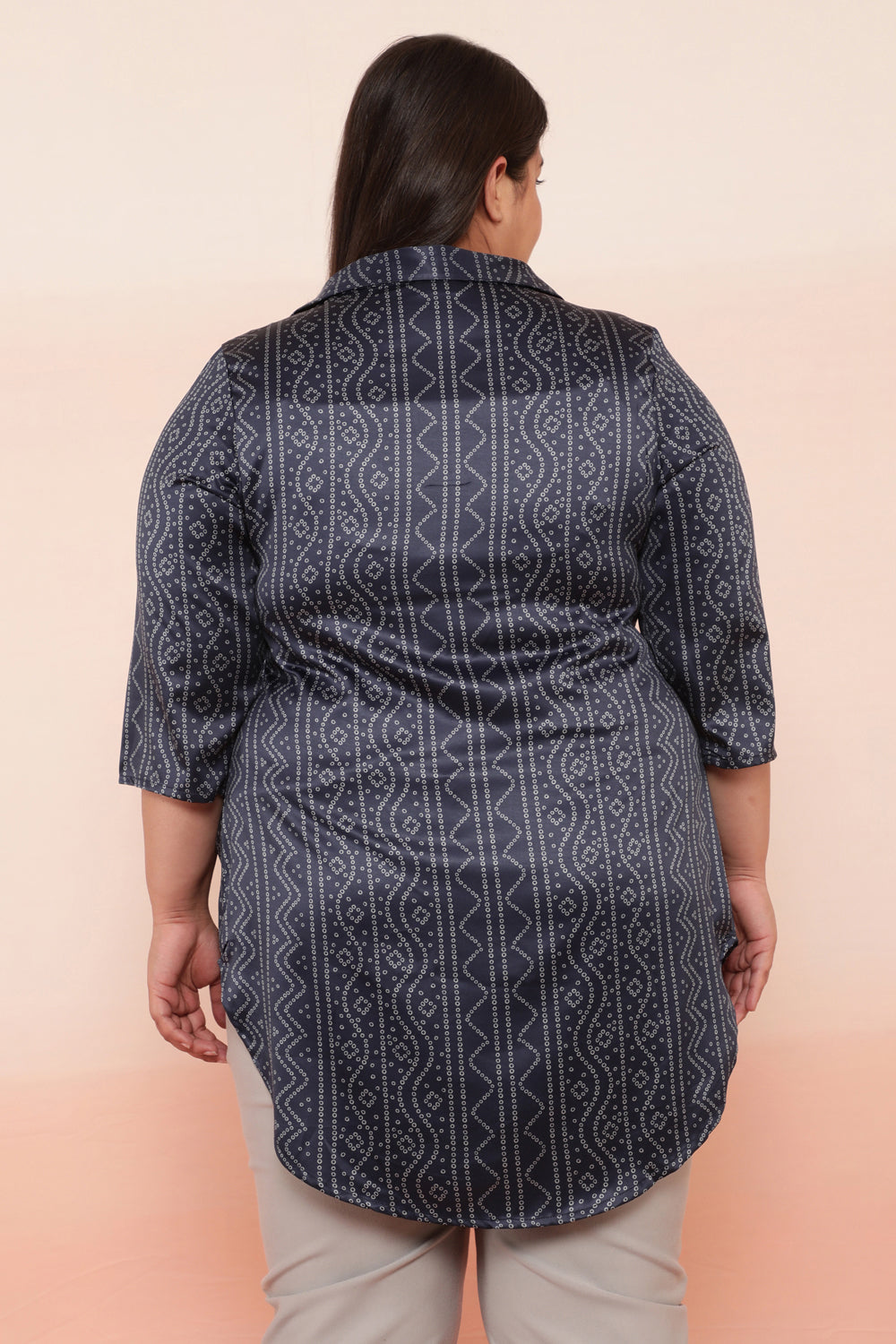 Navy Bandhej Inspired Satin Printed Top