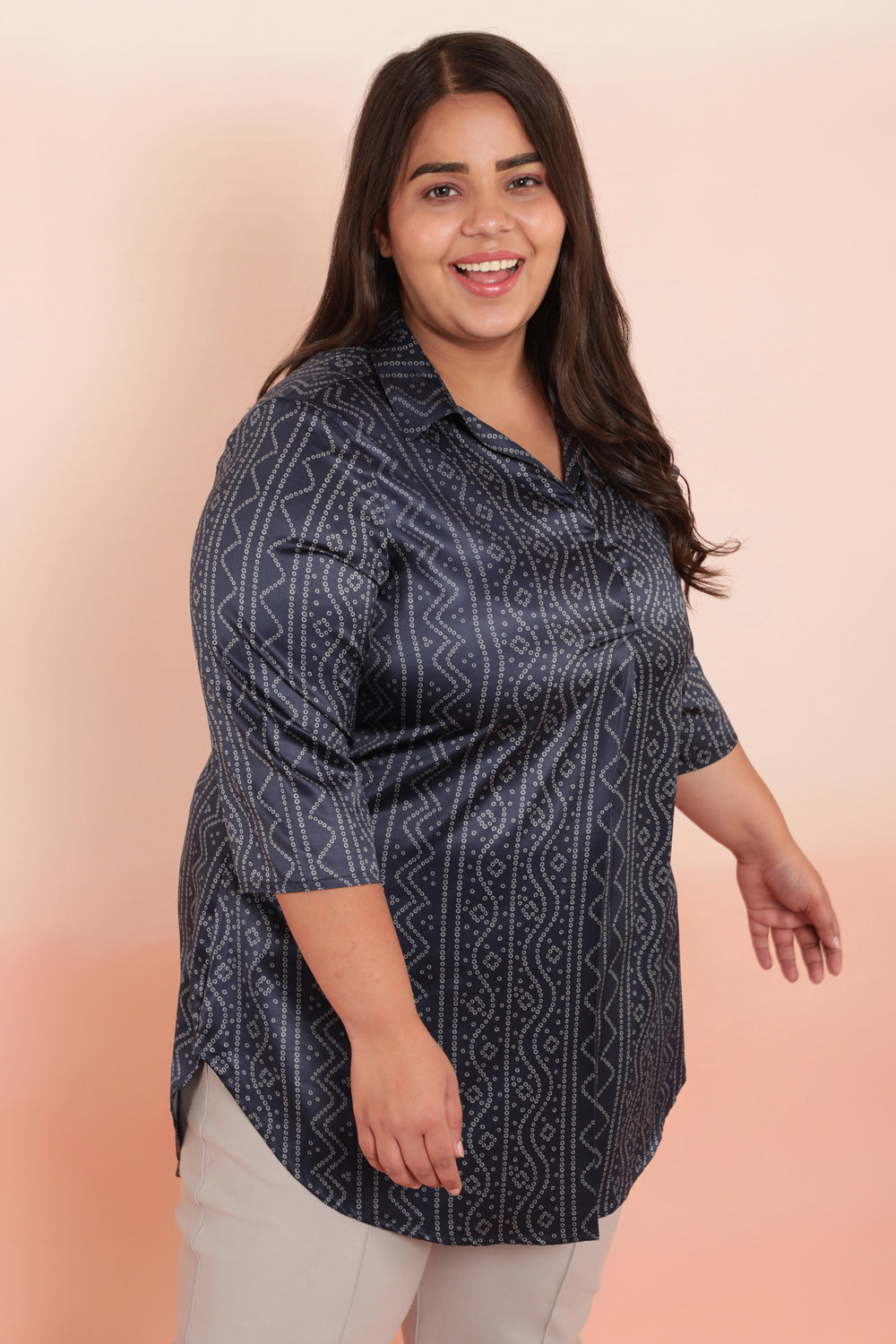 Comfortable Navy Bandhej Inspired Satin Printed Top