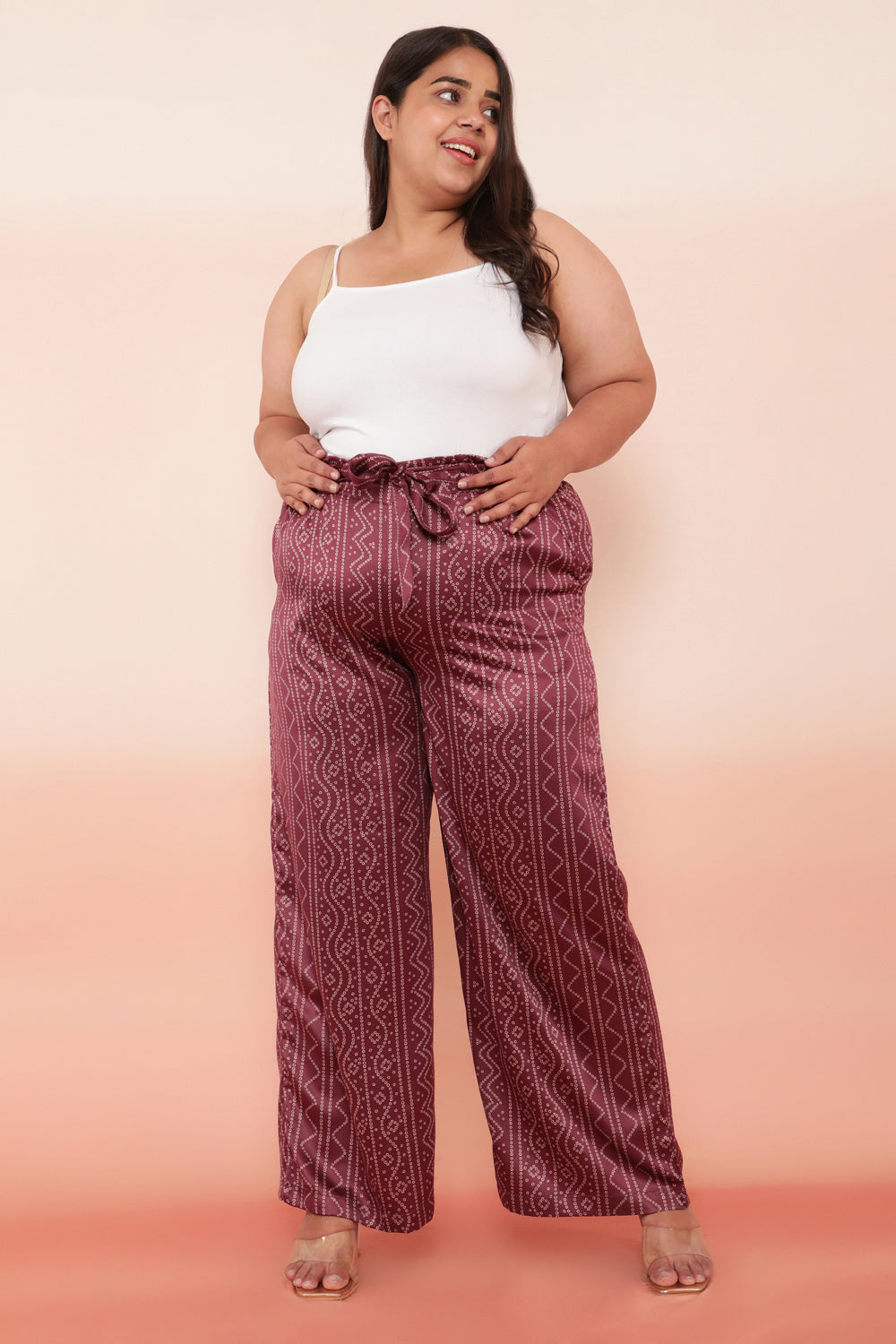 Purple Bandhej Inspired High Waist Satin Pants