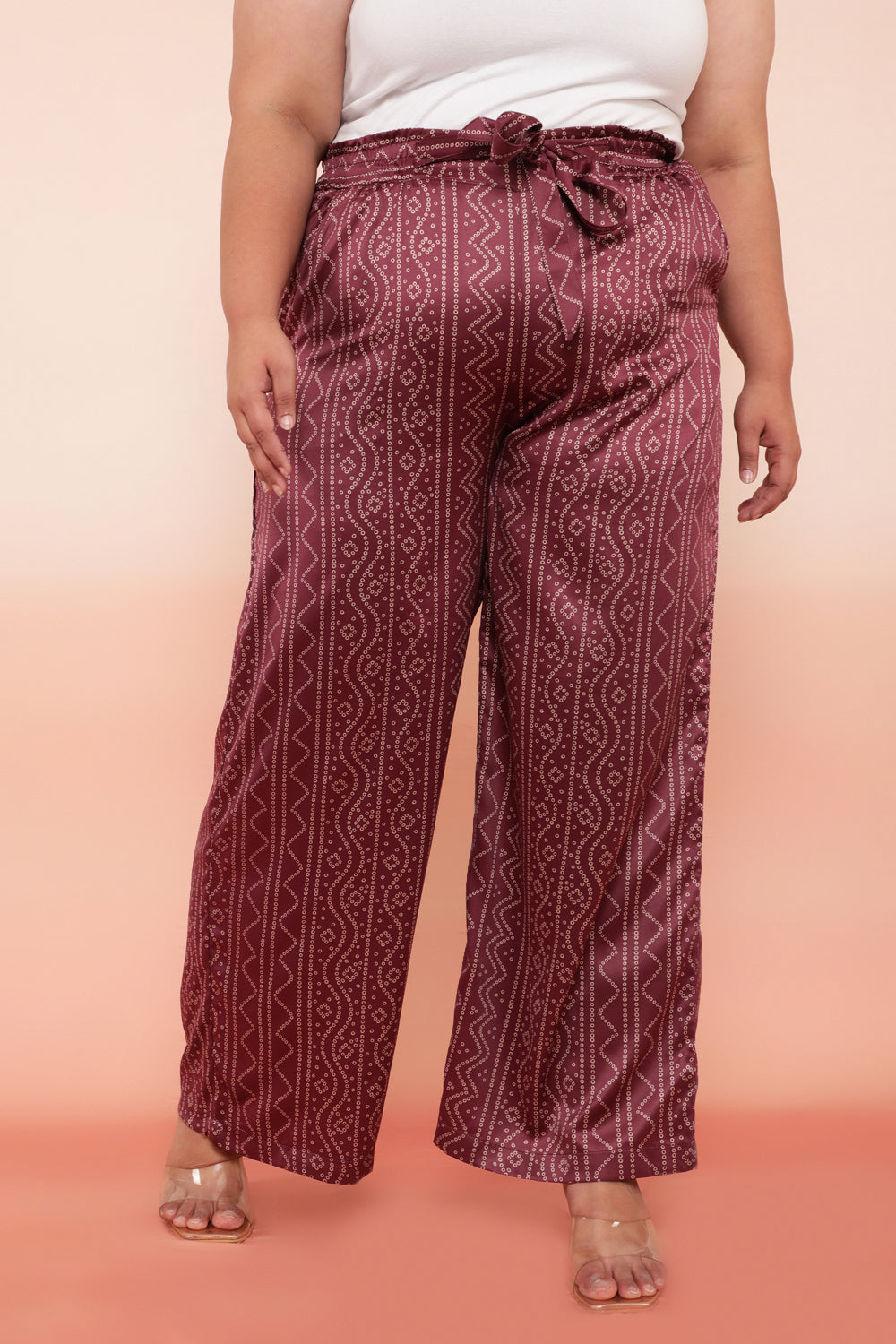 Purple Bandhej Inspired High Waist Satin Pants