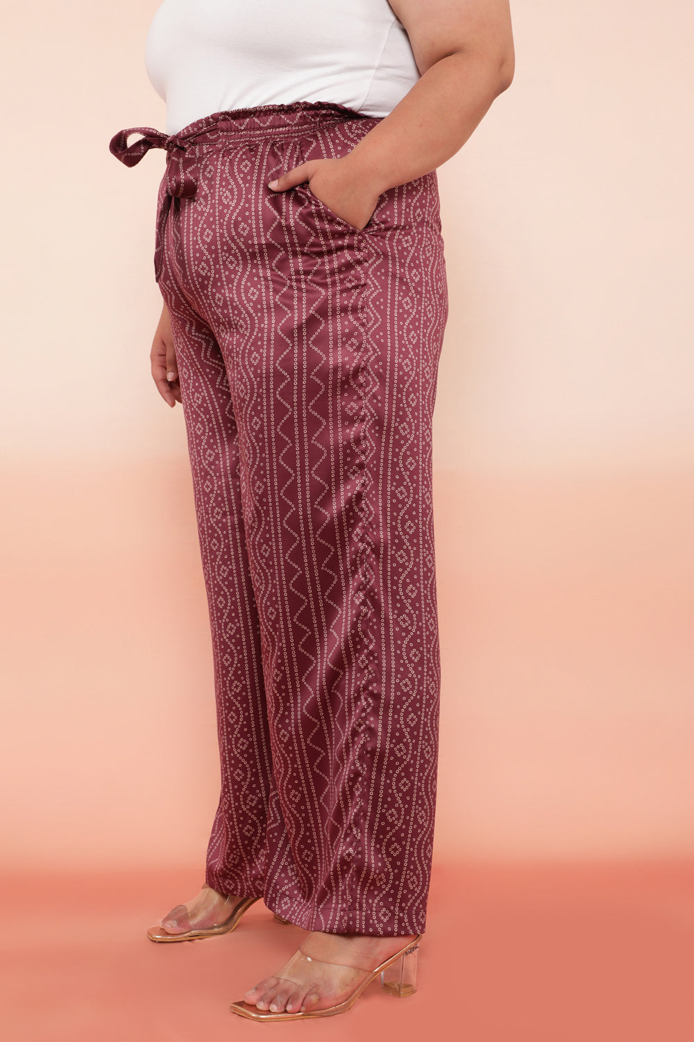 Purple Bandhej Inspired High Waist Satin Pants