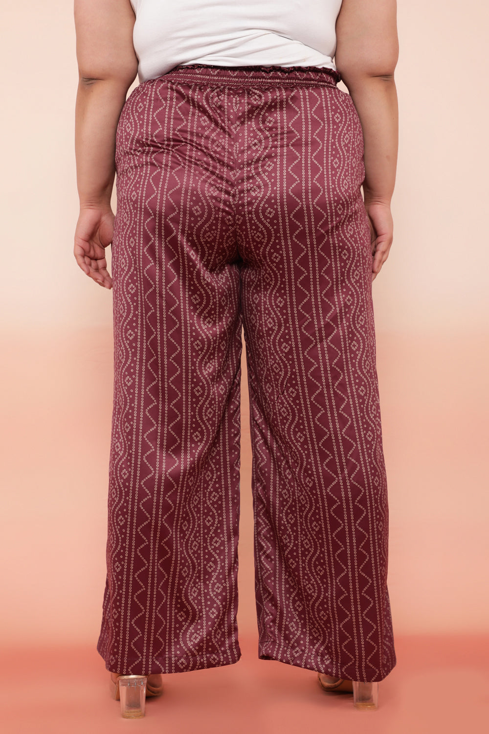Purple Bandhej Inspired High Waist Satin Pants
