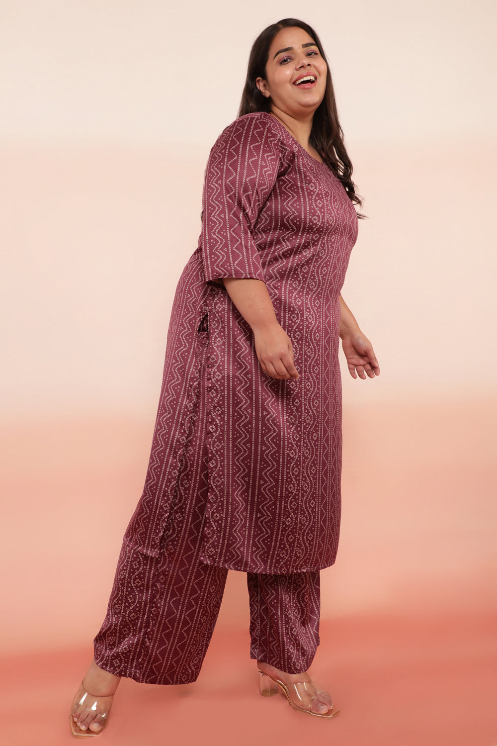 Purple Bandhej Inspired Party Wear Kurti