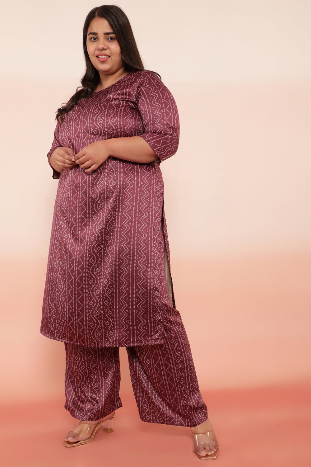 Purple Bandhej Inspired Party Wear Kurti