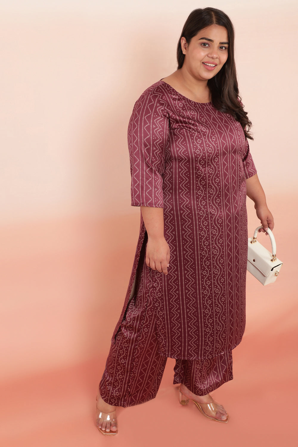 Purple Bandhej Inspired High Waist Satin Pants