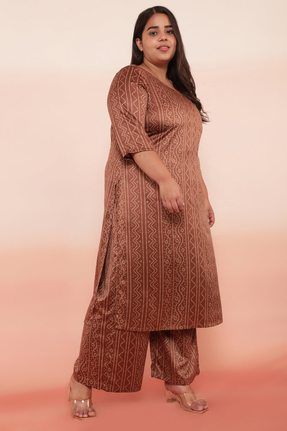 Bronze Bandhej Inspired Party Wear Kurti