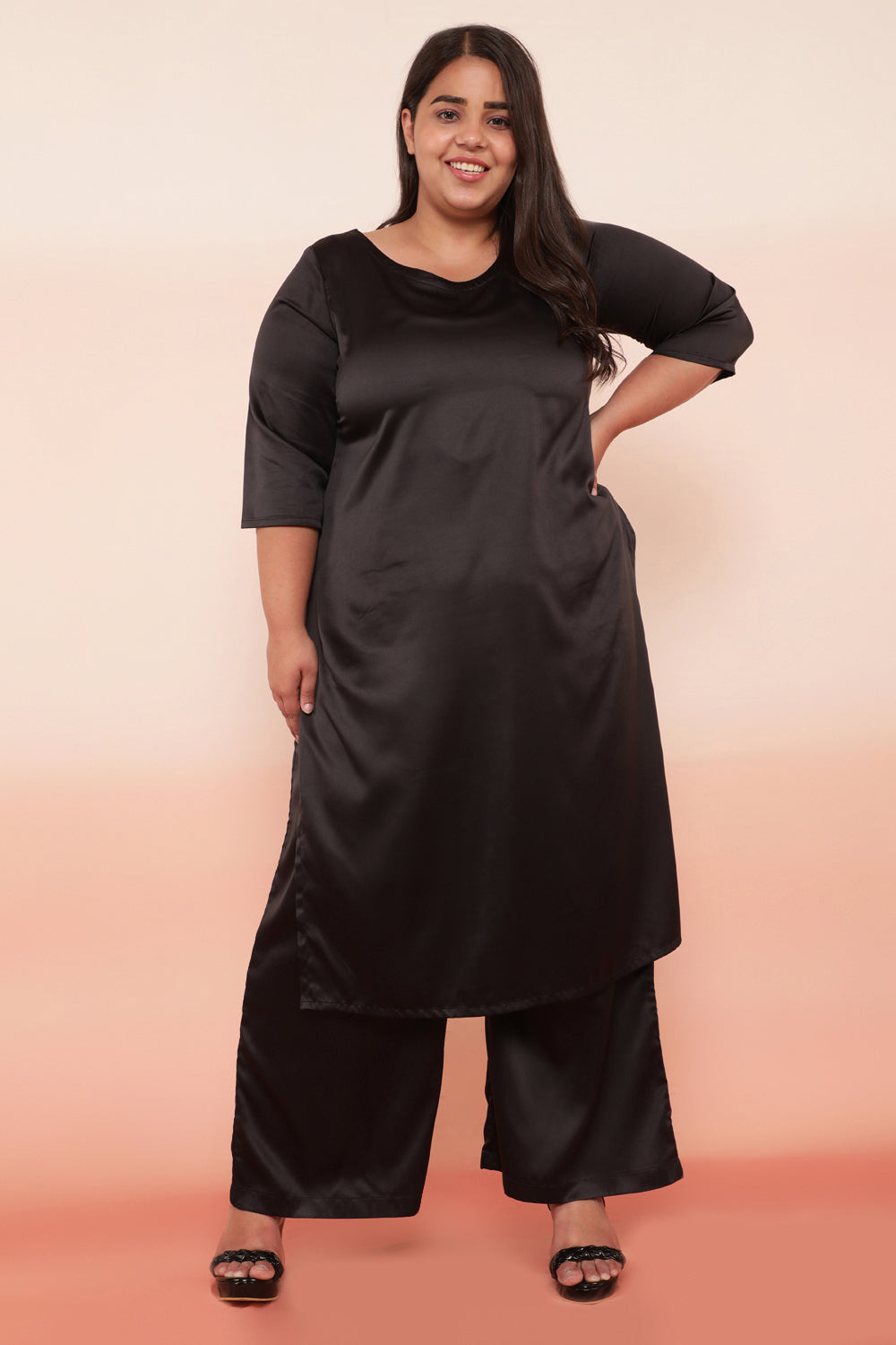 Black Solid Satin Party Wear Kurti