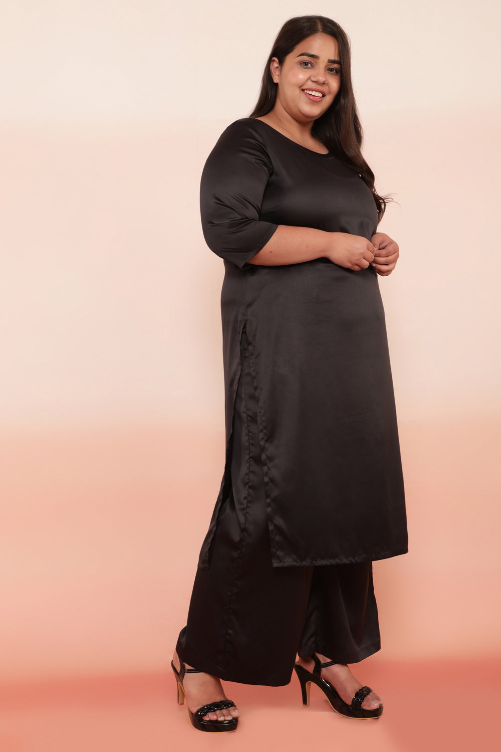 Black Solid Satin Party Wear Kurti