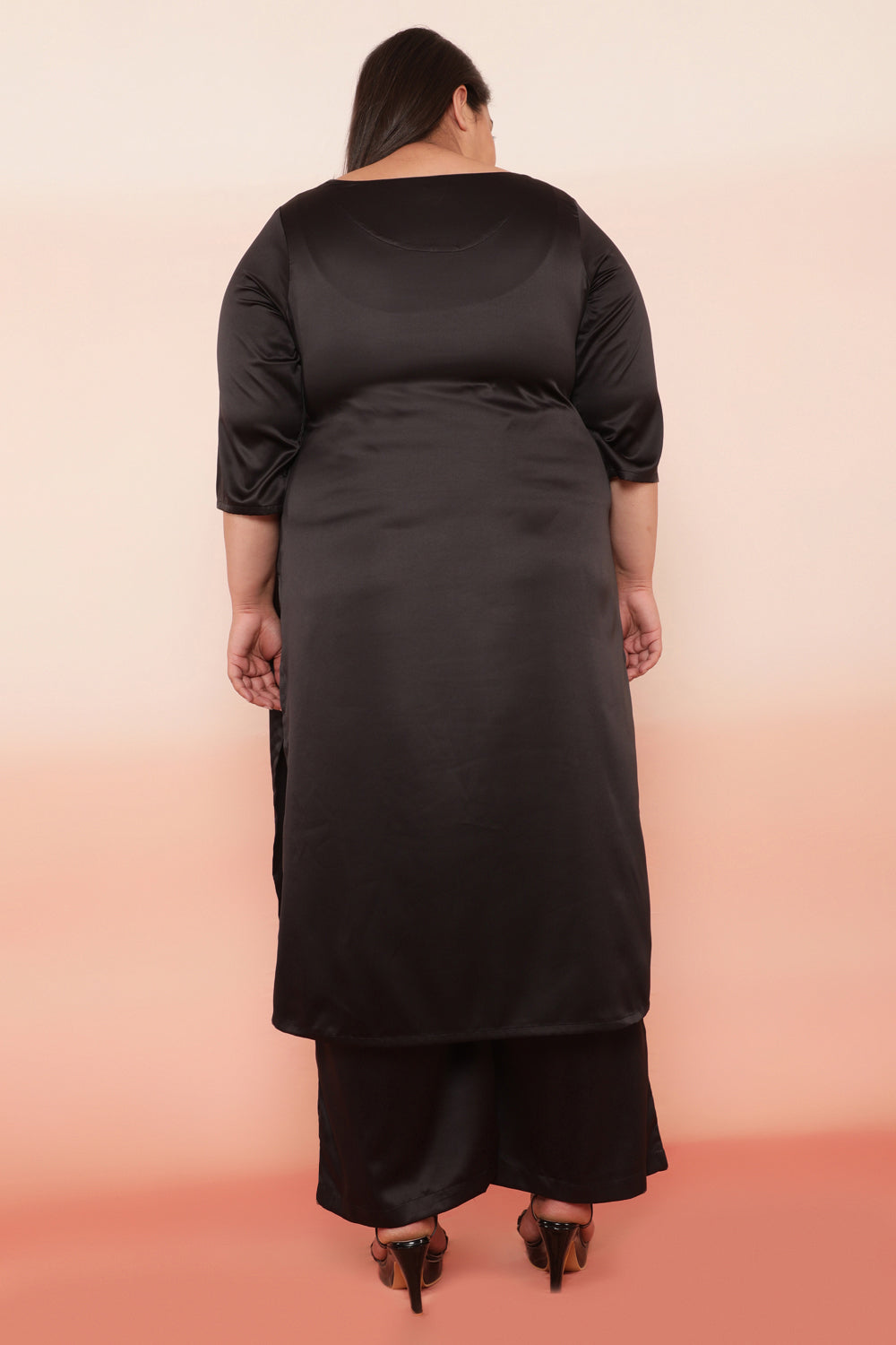 Black Solid Satin Party Wear Kurti