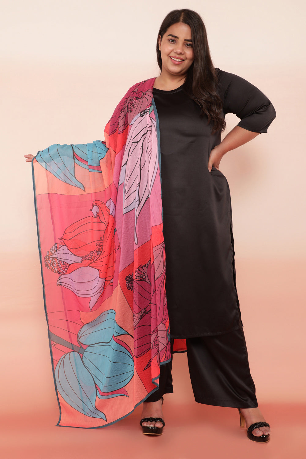 Black Solid Satin Party Wear Kurti