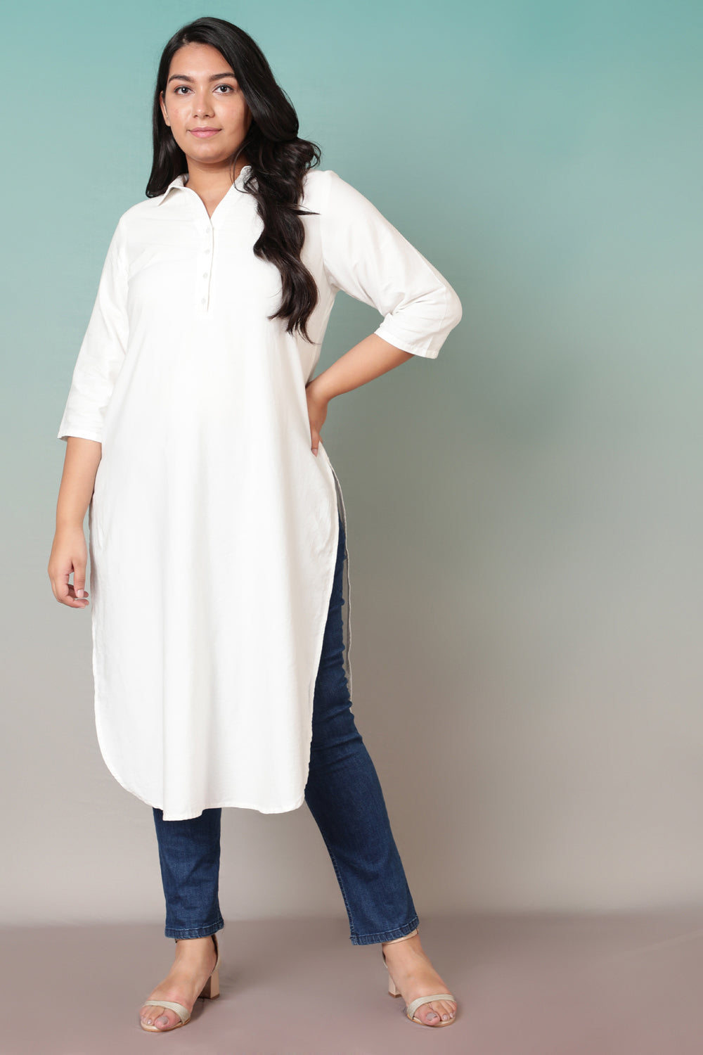 Plus Size White Collar Kurta for Women